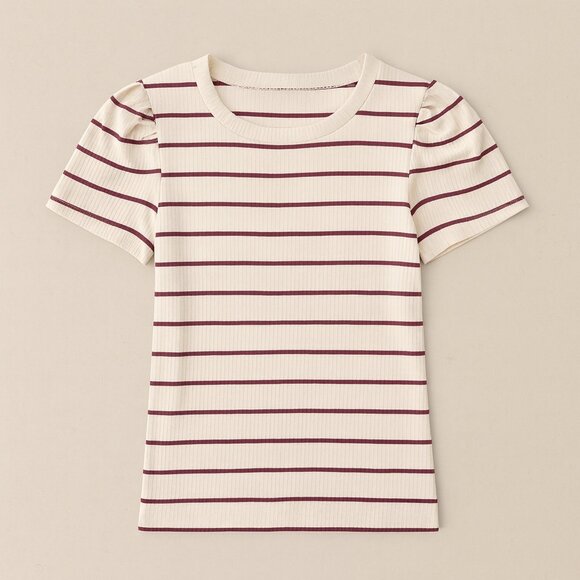 Forever 21 Ribbed Striped Puff Sleeve Tee - Picture 1 of 7
